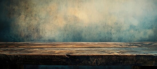 Poster - Weathered wooden tabletop with soft focus background perfect for still life photography and product showcase displays.