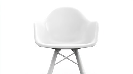 Poster - Modern white plastic chair with unique design isolated on a clean white background showcasing minimalist aesthetics and contemporary style.