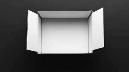 Poster - Open white cardboard box on black background isolated for packaging and storage concepts