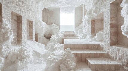 Aufkleber - Modern interior design with mineral wool textures creating a cozy and unique ambiance in a spacious, light-filled room