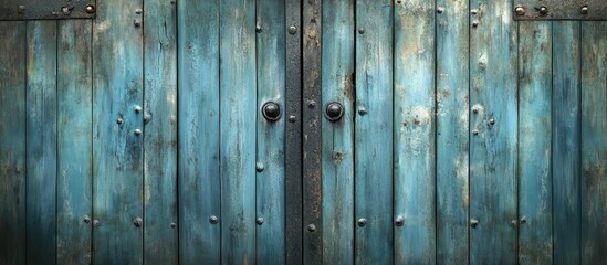 Poster - Weathered blue steel door showcasing vintage grunge texture perfect for rustic interior design or architectural photography projects