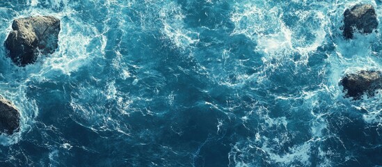 Leinwandbilder - Sea wallpaper showcasing dynamic waves crashing against rocky formations in vibrant blue tones. Ideal for nature and ocean themes.