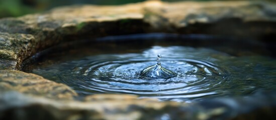 Poster - Natural water source with rippling surface and stone rim highlighting serenity and tranquility in an outdoor setting.