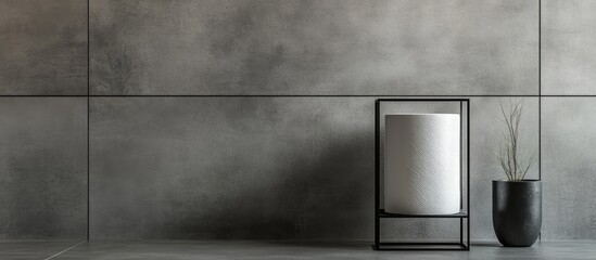 Aufkleber - Minimalist bathroom design featuring a neatly rolled white toilet paper on a modern metal holder promoting cleanliness and personal hygiene aesthetics