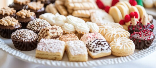 Aufkleber - Elegant wedding dessert display featuring a variety of cupcakes cookies and sweets perfect for celebrations and special occasions