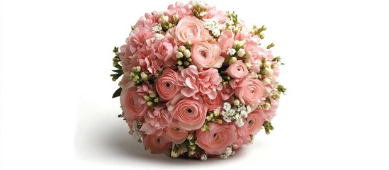 Aufkleber - Elegant wedding bouquet featuring a stunning arrangement of soft pink flowers and delicate greenery on a white background.