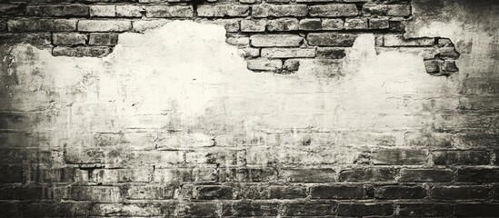 Poster - Vintage black and white brick wall texture ideal for graphic design backgrounds or artistic projects with a classic appeal