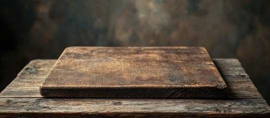 Poster - Vintage wooden tabletop with blurred background perfect for still life photography and product staging showcasing rustic elegance and warmth