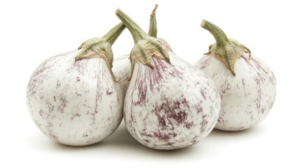 Poster - White eggplant variety featuring marbled skin isolated on a clean white background ready for culinary use or fresh produce displays.