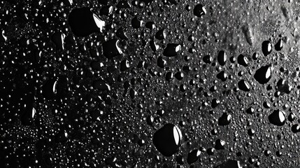 Aufkleber - Black and white close-up of water droplets on a surface creating a textured background with intricate patterns and reflections.