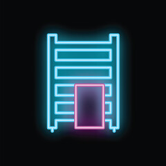 Poster - Glowing neon line icon of a towel dryer isolated on a black background for your design