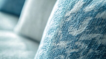 Aufkleber - Textured blue and white sofa upholstery close-up showcasing fabric details ideal for interior design and furniture decor projects
