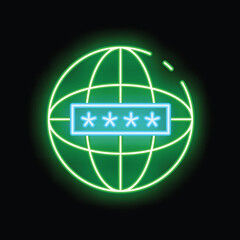 Poster - Neon green globe with a password field surrounding it, illustrating the concept of global security