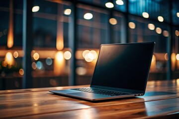 Poster - Sleek Black Laptop Mockup: Minimalist Dark Desk Workspace for Design Presentation