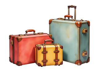 Poster - Retro Vintage Three Suitcases Painted In Watercolors With Isolated White Background On A Transparent Png Image Generated By Ai. 00003