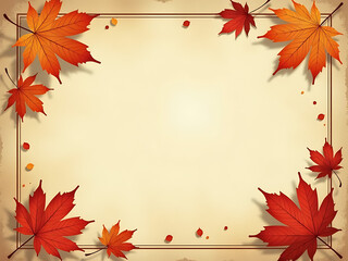 Aufkleber - Retro Style Frame Features Autumn Leaves On A Natural Background With Ample Space For Copy And Text Overlay. 00003