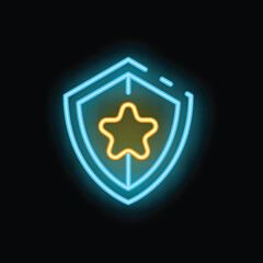 Fototapete - Blue neon shield protecting a yellow neon star on a black background
