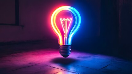 Poster - illuminating neon light bulb showcase studio setting digital art vibrant colors modern aesthetics