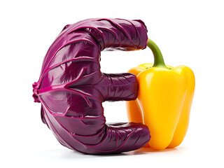 Poster - Red Cabbage And Yellow Pepper Are Isolated Together On A White Background In This Vegetable Letter E Composition. 00001