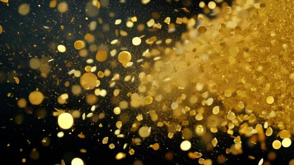 Poster - Shimmering Gold Particles in Telephoto Close-Up Shot on Dark Background