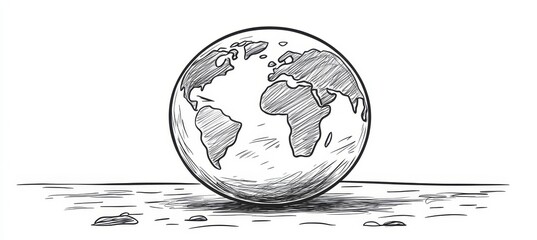Wall Mural - Hand-Drawn Globe on White Background A Simple Drawing of Planet Earth for Coloring and Design