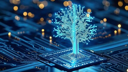 Poster - Futuristic Circuit Tree Design with Telephoto Effect and Dynamic Background Elements
