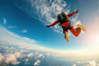 © Oleksandr - Parachutist with parachute makes heavenly adventure against on nature landscape, abstract vivid composition consists of fictional unreal fantastic vision on background