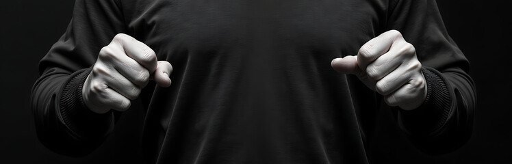 Aufkleber - Protective Hands In Black And White Gesture On A Textured Black Background With Ample Copy Space For Various Designs. 00001