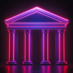 Poster - A building with four pillars in neon pink and blue