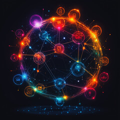 Fototapete - A colorful sphere with many different icons and symbols