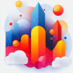 Poster - A colorful cityscape with buildings and clouds in the background