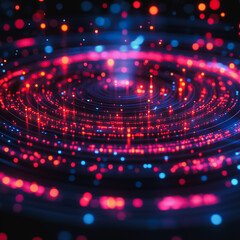 Poster - a colorful, glowing circle with red and blue dots. the circle is surrounded by a dark background