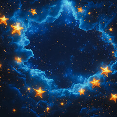 Poster - A blue sky with a large star in the center surrounded by many smaller stars