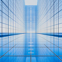 Poster - A large, empty room with blue walls and blue tiles. The room is empty and has a very clean, modern look
