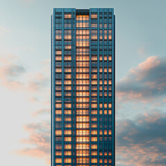 Poster - A tall building with a lot of windows and a long, narrow shape