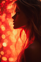 Poster - A woman's silhouette is shown in red light