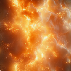Poster - The image is a colorful, abstract representation of fire with orange