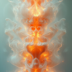 Poster - The image is a colorful, abstract representation of fire with orange
