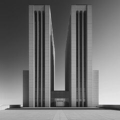 Poster - The two tall buildings are made of concrete and have a modern design. The sky is clear and the buildings are facing the camera