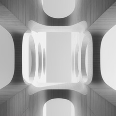 Poster - The image is a black and white photo of a building with a lot of arches and columns. The arches and columns create a sense of depth and space, making the building appear larger than it actually is