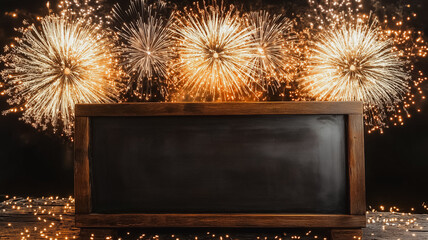 Canvas Print - A blackboard with fireworks on it