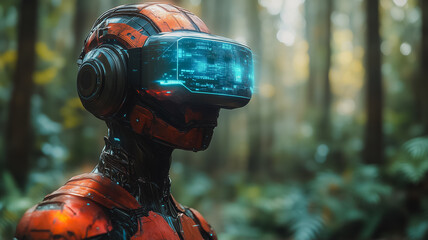 Aufkleber - A robot with a VR headset on its head