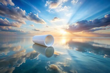 Poster - Surreal Double Exposure: White Tube Floating on Calm Water, Abstract Nature Photography