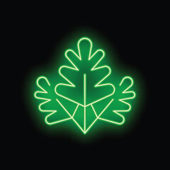 Poster - Green neon sign representing three oak leaves, a symbol of strength, longevity and endurance