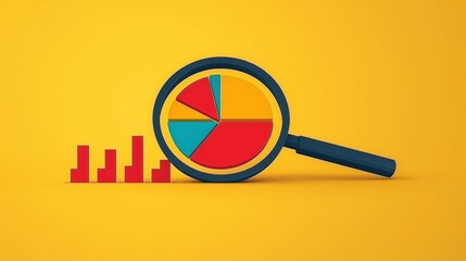 Poster - Magnifying glass over pie chart and bar graph.