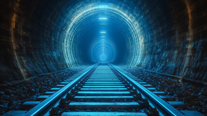 Poster - A tunnel with a blue light shining through it