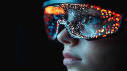 Poster - A woman is wearing a pair of virtual reality goggles