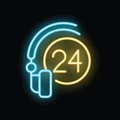 Poster - Glowing neon icon of headset showing nonstop support availability, perfect for illustrating 247 customer service