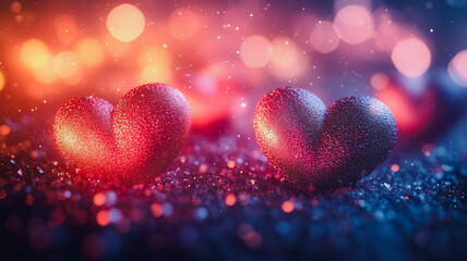 Poster - Two hearts are on a dark background with glitter