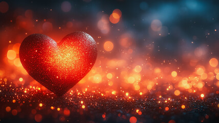 Poster - A heart is on a black background with a lot of sparkles